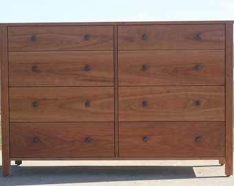 X8420cc +Hardwood Dresser with 8 Inset Drawers,  Inset Sides, Flat Panels; X8421a, 8 overlap drawers plus cubby w/door, natural color