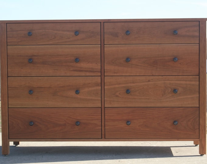 X8420cc +Hardwood Dresser with 8 Inset Drawers,  Inset Sides, Flat Panels; X8421a, 8 overlap drawers plus cubby w/door, natural color
