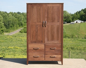 x4222b *Hardwood Armoire with Ample Storage, 2 Doors 4 Drawers, Inset Faces, Flat Panels, 42" wide x 20" deep x 78" tall - natural color