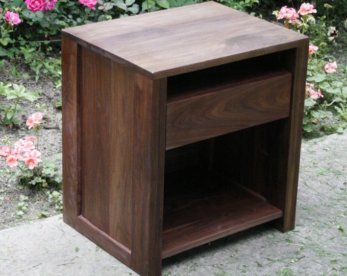 BT210a *Hardwood Bedside Cabinet, 1 Inset Drawer, 2 Shelves, Framed Sides; BT210ar, Raised sides, optional sizes available - natural color