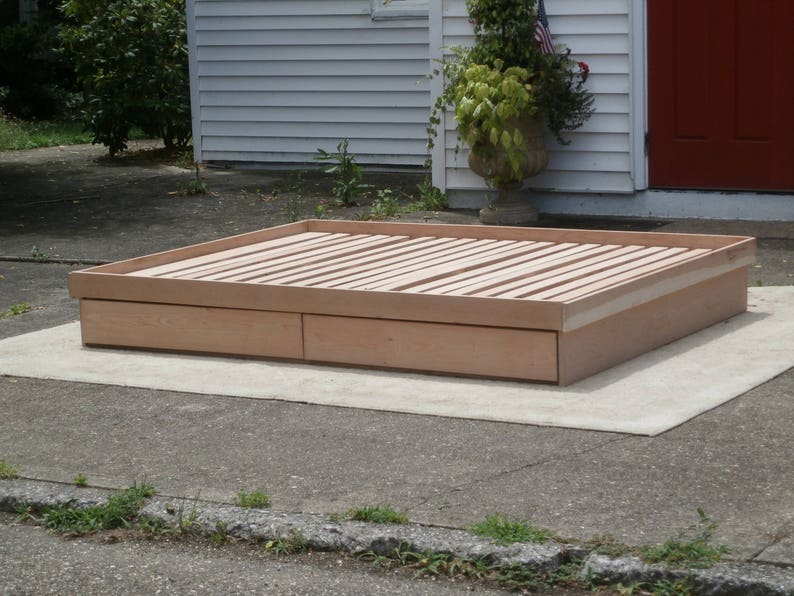 NdFnN02 Solid Hardwood Low Platform Cantilever Bed with Four drawers, natural color image 2