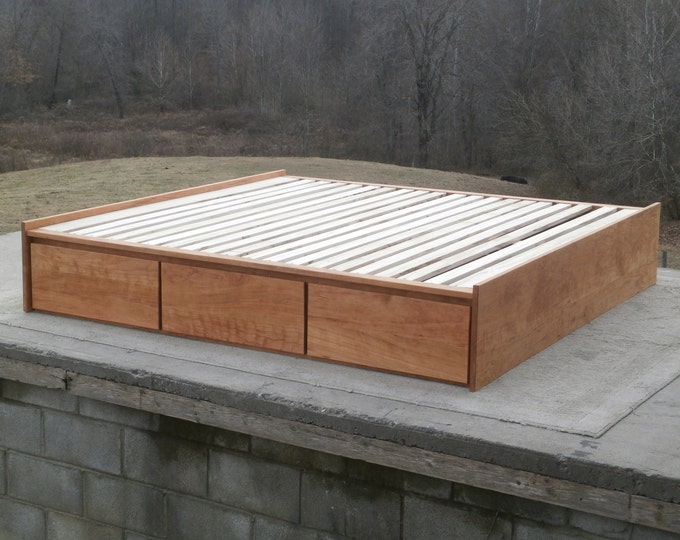 Ship Soon 3647 King NdFsS04N Cherry Low Platform Bed with 6 drawers and no head board