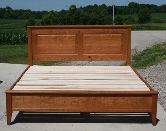 NcRnP02a +Solid Hardwood Bed with Paneled head board and tapered post bottoms-  natural color