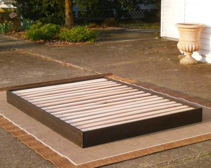 NbFnN01 +Solid Hardwood very short Platform Bed Frame; NbFnV01, low frame plus tall headboard.  -  natural color