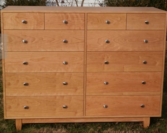 X12520b *Hardwood 12 Drawer Dresser, Inset Drawers,  Flat Panels, 60" wide x 20" deep x 50" tall - natural color
