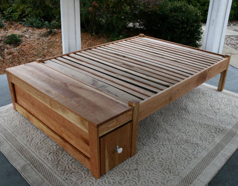 Ndrnn01 solid Hardwood Platform Bed With Storage Seat at End Etsy