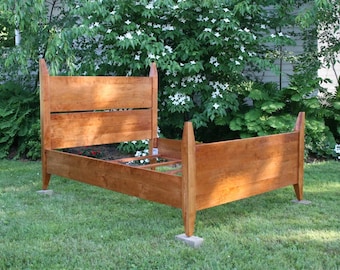 NbRnV07-1 +Solid Hardwood Bed, tapered post tops, options; NbRnV07-3, Head, foot top boards: NbRnV09, Tall head & foot boards, natural color