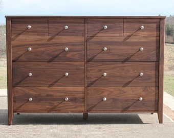 X10420c *Hardwood 10 Drawer Dresser, Inset Drawers,  Flat Panels, 60" wide x 20" deep x 40" tall - natural color