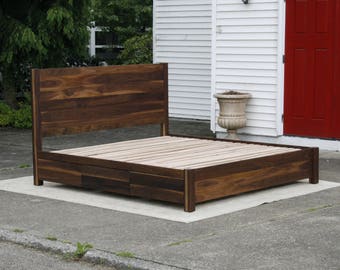 NdRnV02 +Solid Hardwood short Platform Bed, 6 drawers & Headboard; NdRnV02b, Optional headboard, NdRnV04, toe kick, natural color