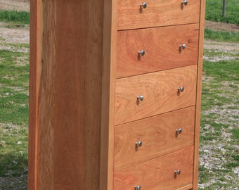 X5510b *Hardwood Chest of 5 Drawers or Dresser, Inset Drawers, Corner Posts, 35" wide x 20" deep x 50" tall - natural color