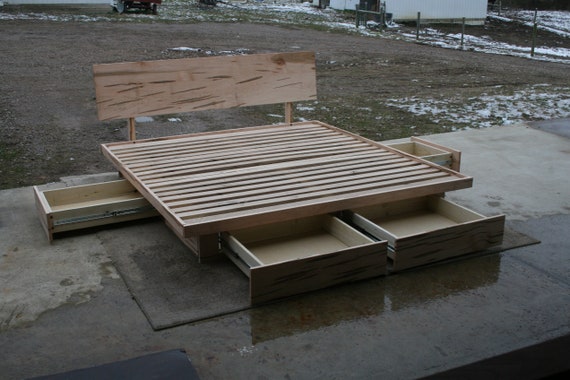 Ndfvs01 6f solid Hardwood Cantilever Platform Bed With 2 Drawers