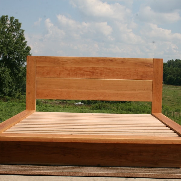NcFwV01 +Low Platform Solid Hardwood Bed with wide Platform Sides and Head Board, natural color