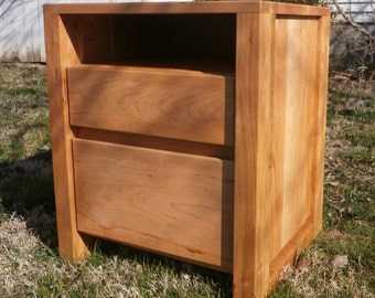 BT120a *Hardwood Bedside Cabinet, 2 Inset Drawers, 1 shelf, optional sizes available - natural color