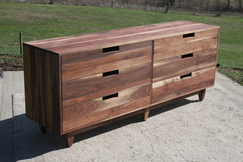 X6320c Hardwood 6 Drawer Dresser, Inset Drawers, Cutout Pulls, Flat Panels, 80 wide x 20 deep x 35 tall natural color image 6