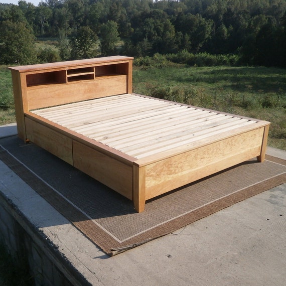 Solid wood platform 2024 bed with storage
