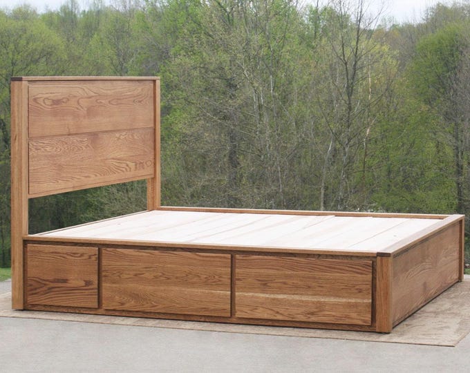 NdRnV04b +Solid Hardwood Platform Bed, 4 drawers, plus recessed frame headboard; Options with NdRnV04, NdRnV04bn, NdRnV04d, NdRnV04c,