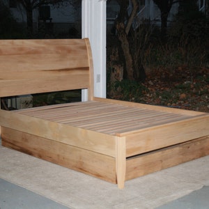 NtRnS2 Solid Hardwood Platform Sleigh Bed with Trundle, natural color image 1