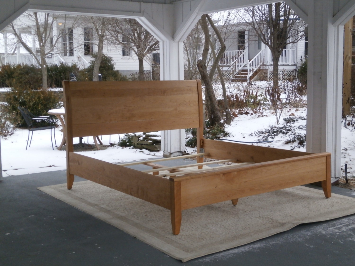 NcRnS01 Solid Hardwood Sleigh Bed Curved Headboard Etsy