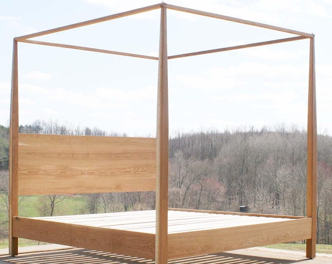 Ship Soon 3468 King CbRnV6 White Oak with grey dye custom Canopy Solid Hardwood Bed  Straight medium Posts and Top Rails