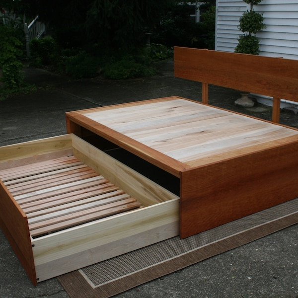 NdFnV01. NtFnV01 or S01 *Solid Hardwood Platform Bed with Trundle plus Vertical (or optional Slanted) head board on long side, natural color