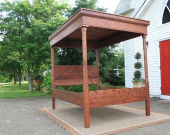 CcRnV2 Canopy Solid Hardwood Bed, Old English Top Crown; CcRnV5, square posts, crown top rails; CcRsV1 Custom 45 degree angles- natural