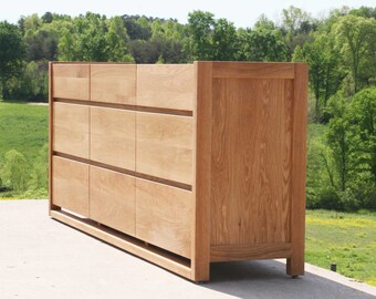 X9330a *Hardwood 9 Drawer Dresser, Framed Ends, Overlap Drawers; Optional drawer sizes and legs with X9330b and X9330fa - natural color