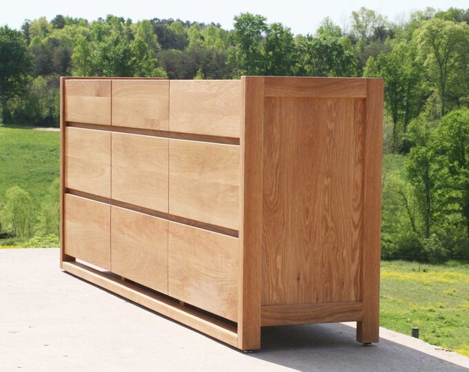 X9330a *Hardwood 9 Drawer Dresser, Framed Ends, Overlap Drawers; Optional drawer sizes and legs with X9330b and X9330fa - natural color