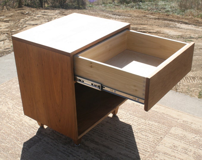 Ship soon 3627 BT110Bb Cherry Hardwood Bedside Cabinet, 1 Drawer, natural tung oil finish