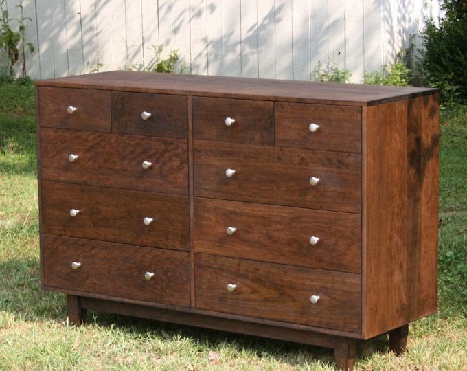 X10420a *Hardwood 10 inset Drawer Dresser, Flat Panels, 60" wide x 20" deep x 40" tall; X10420c Changed legs; X10420p, side panels, natural