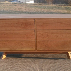 X6320fs *Hardwood 6 Drawer Dresser, Inset Drawers,  Flat Panels, slanted legs, 60" wide x 20" deep x 35" tall - natural color