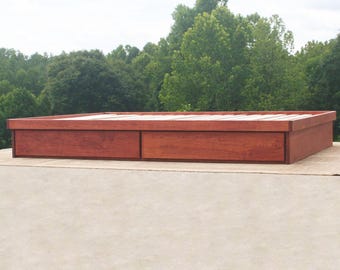 NdFnN02 +Solid Hardwood Low Platform Cantilever Bed with Four drawers, natural color