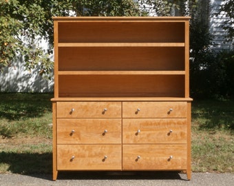 X6320s *Hardwood 6 Drawer Dresser, Paneled Ends, Overlap Drawers, 60" wide x 20" deep x 35" tall with a hutch on top - natural color