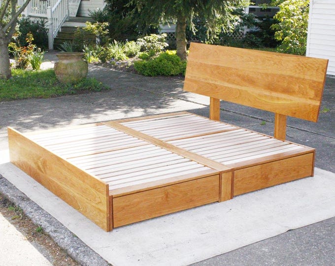 NdFsS01-2 +Solid Hardwood All in one - Modular King or Twin or Twin Day Bed all with Storage Drawers; NdFsS03, natural color
