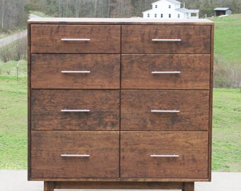 X8420b-oc, X8420aa, Hardwood Dresser w/8 inset Drawers,  Flat Sides, Optional sizes and legs, no center frame strip showing- natural color