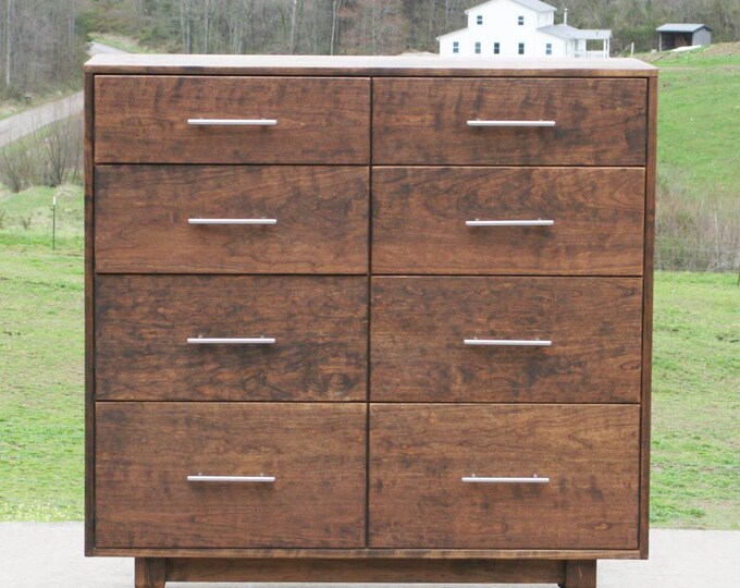 X8420b-oc, X8420aa, Hardwood Dresser w/8 inset Drawers,  Flat Sides, Optional sizes and legs, no center frame strip showing- natural color