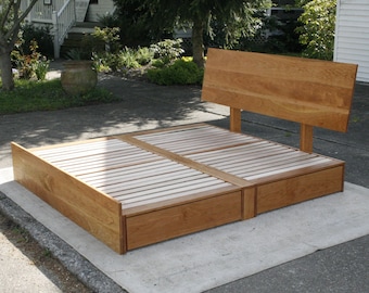 NdFsS01-2 +Solid Hardwood All in one - Modular King or Twin or Twin Day Bed all with Storage Drawers, natural color