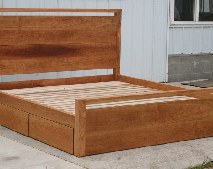 NdRnV08 +Solid Hardwood Platform Bed, 4 drws plus cubby, thick Head & Foot Boards; Similar options; NdRnV01, NdRnV01b, NdFvV01,natural color