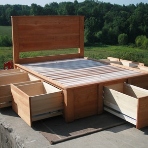 NdFnP01-7 +Solid Hardwood Bed with head and foot boards, 6 drawers in sides and 1 drawer in foot end -  natural color