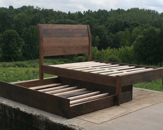Ship Soon 4127S Queen NtRnS2 Solid Hardwood Platform Sleigh Bed  Cherry stained Jacob2750 with option for Queen Trundle