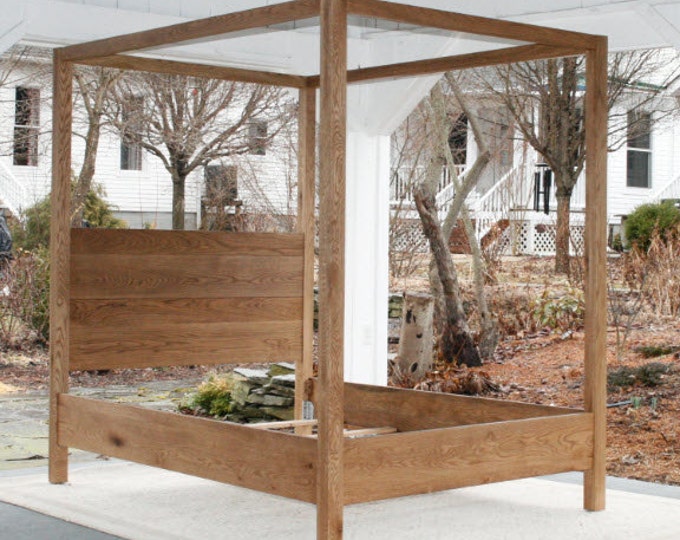 Ship Soon Full/Double CbRnV4 White Oak Canopy Bed with Straight Posts and Top Rails - natural color