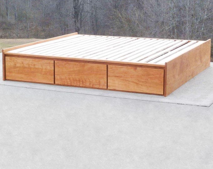 NdFsS04N Hardwood Low Platform Bed w/6 drawers and no head board; NdFsS04 w/headboard, NdFsS05 w/headboard & 4 drawers, natural color