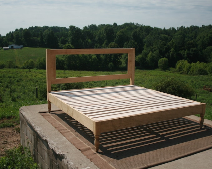 Ship Soon 2723 King NbRnN09 Maple unfinished Solid Hardwood Platform Bed with turned corner posts and Headboard for upholstery
