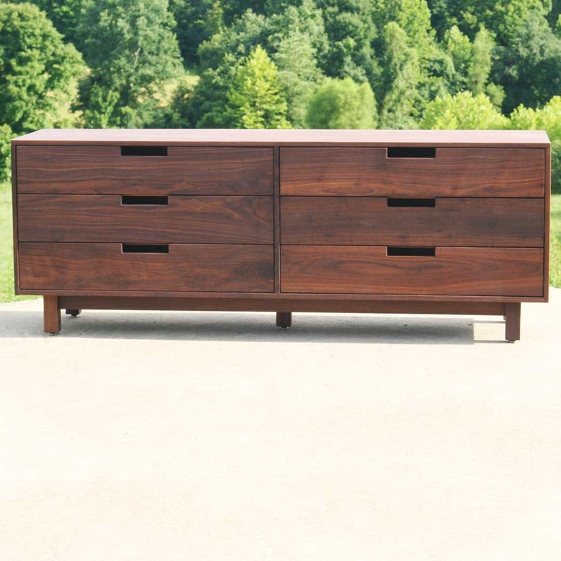 X6320c Hardwood 6 Drawer Dresser, Inset Drawers, Cutout Pulls, Flat Panels, 80 wide x 20 deep x 35 tall natural color image 1