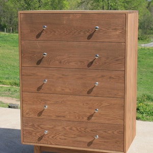X5510a *Hardwood Chest of 5 Drawers or Dresser, Inset Drawers,  Flat Panels, 35" wide x 20" deep x 50" tall - natural color