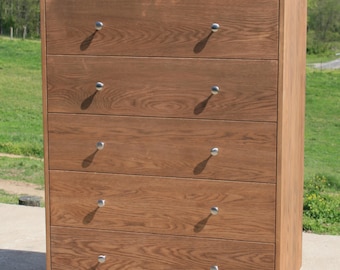 X5510a *Hardwood Chest of 5 Drawers or Dresser, Inset Drawers,  Flat Panels, 35" wide x 20" deep x 50" tall - natural color