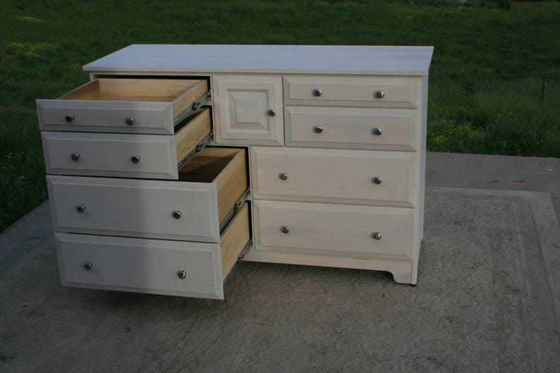 X8421A Hardwood 8 Drawer Dresser, Overlap Drawers, Flat Panels, one door, 54 wide x 20 deep x 36 tall natural color image 6