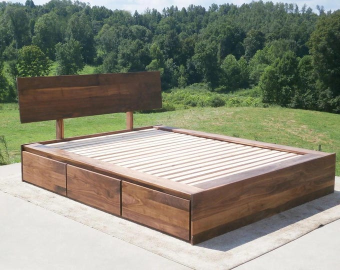 NdFwS01 +Solid Hardwood Low Platform Bed, side & foot exten., 6 dws. Slanted Headboard; NdFwN01, No HB; NdFvN04 taller; NdFvN01TC, natural