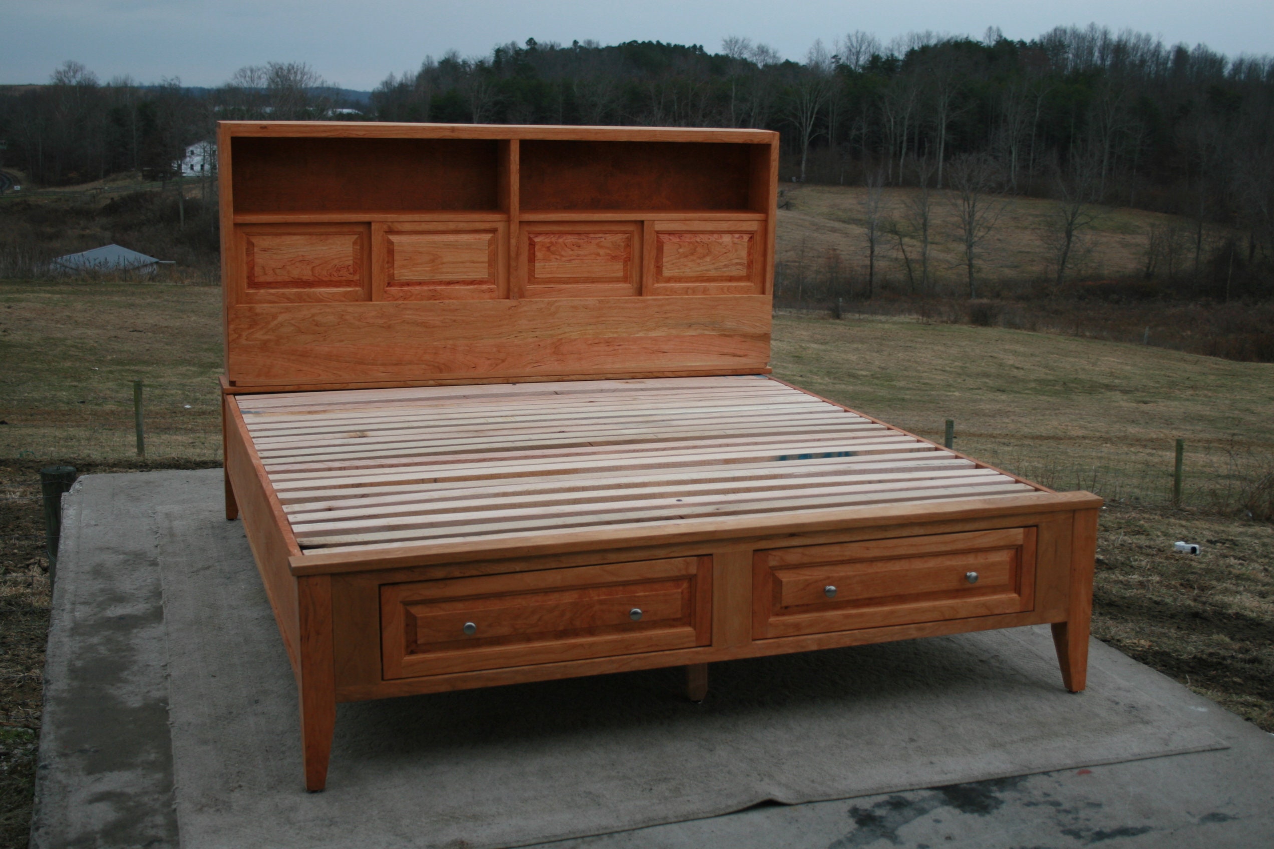 Ndrnc03 *solid Hardwood Platform Bed With 2 Drawers in Foot End and Storage  Head Board With Shelves, Natural Color - Etsy, image size:2544x1696