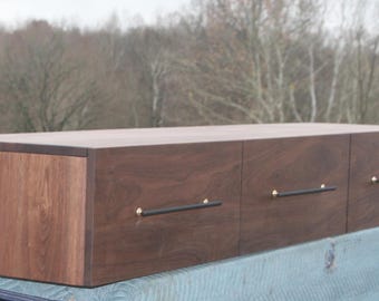 Ship soon 4772 BT030W walnut with tung oil finish, Wall Hung or Bed end hung Cabinet with three Drawers, natural color