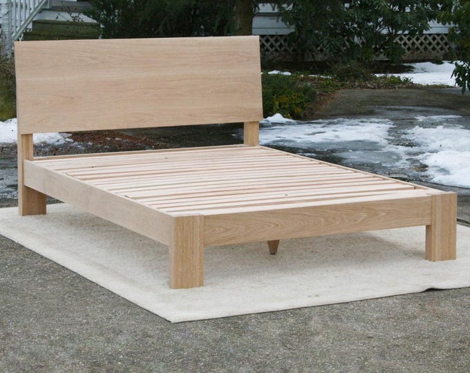NcRnS03 +Solid Hardwood Bed with Slanted head board and wide thick posts -  natural color